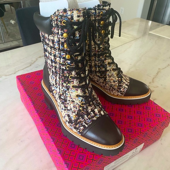 Tory Burch Tweed Lace-Up Ankle Boots - Picture 15 of 15